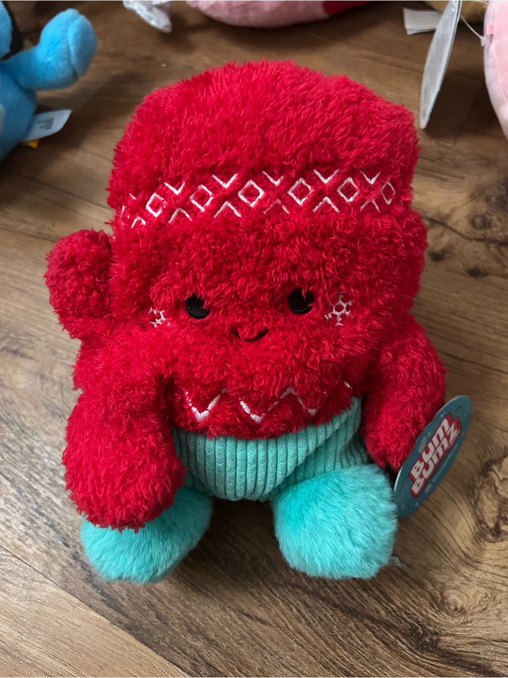 Plush Holiday Character in Red and Teal - Soft Squishy Toy